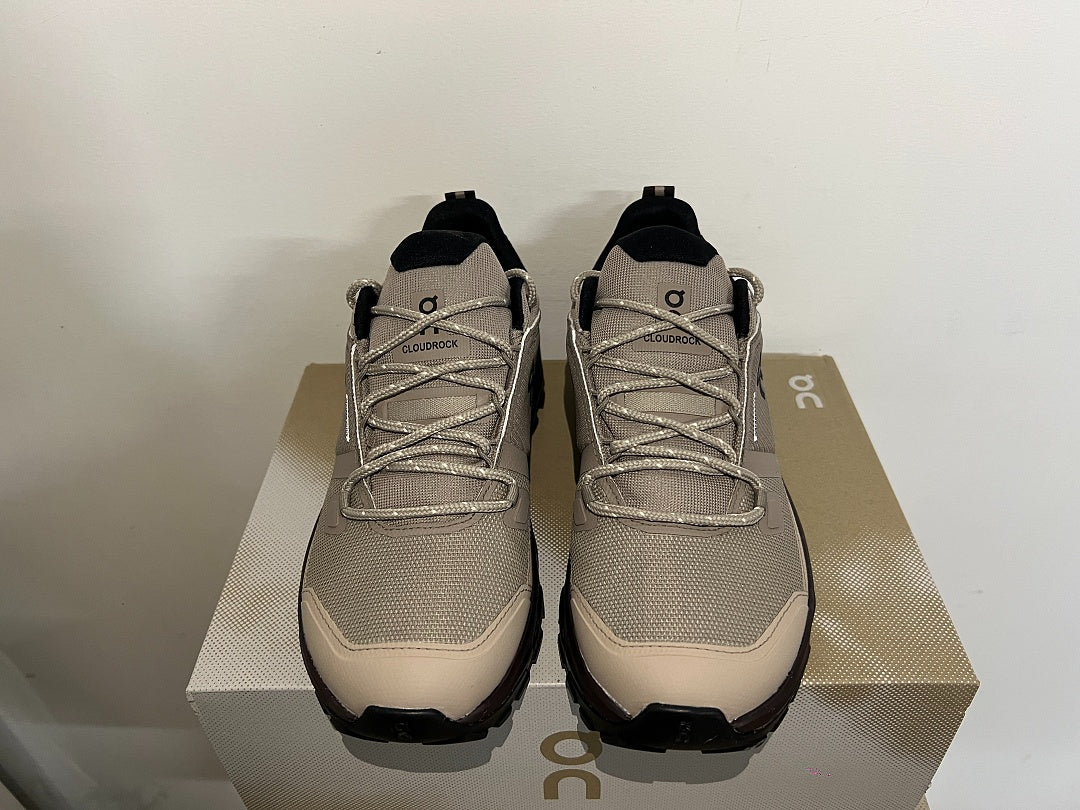 On Cloudrock Low Waterproof Hiking Shoes in Taupe / Beige