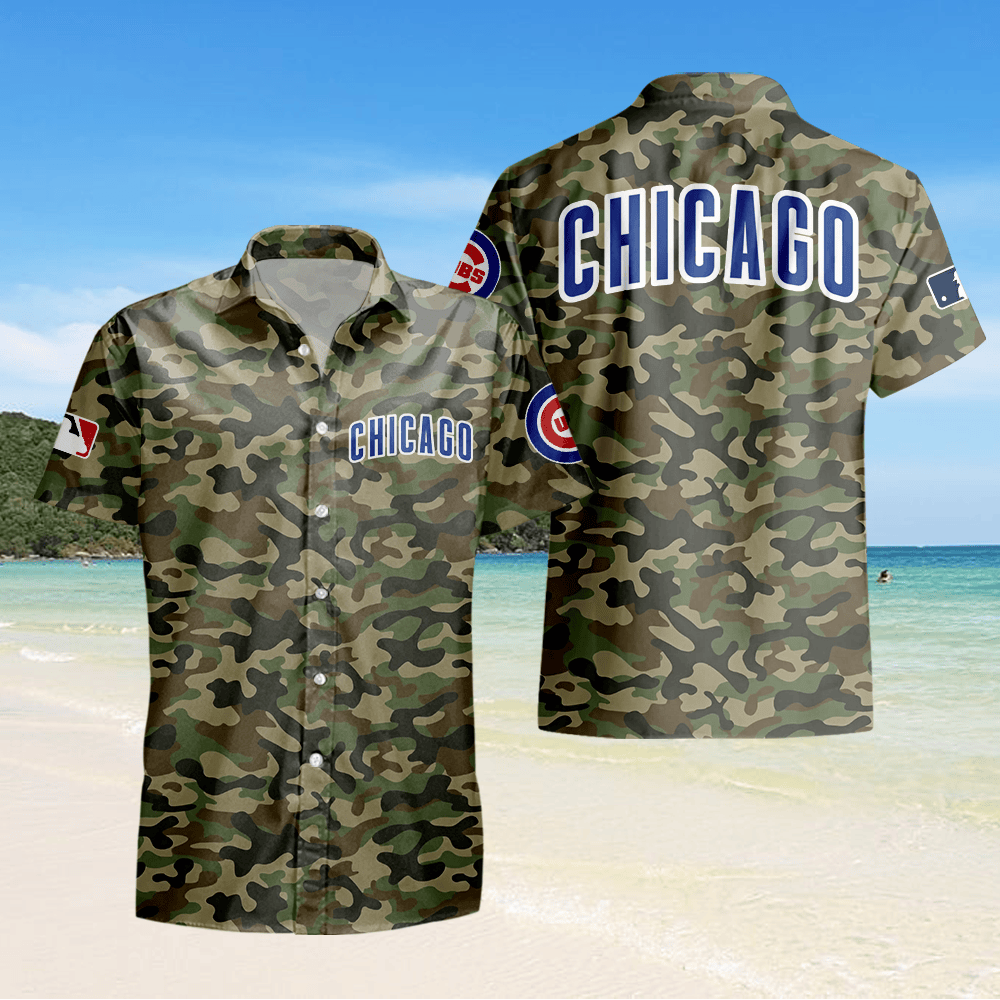 Chicago Cubs Camo Hawaiian Shirt - Green
