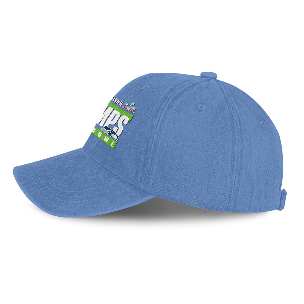 Seattle Seahawks Super Bowl LX Champs 25/26 Washed Cap – Printed Graphic - Denim Blue