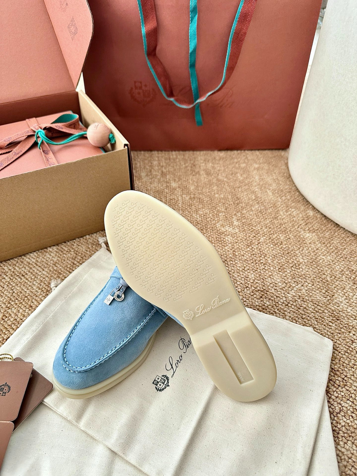 Women Loro Piana Summer Charms Walk Suede Mules - Light Blue