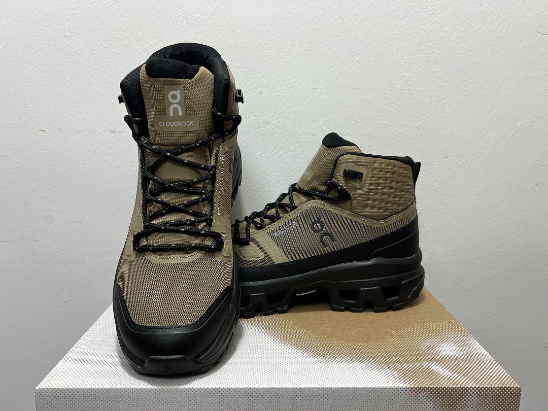 On Cloudrock Mid Waterproof Hiking Boots in Olive / Black