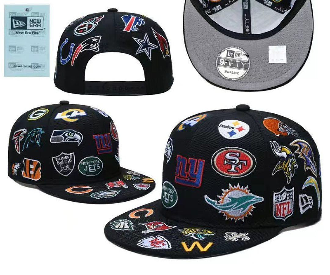 New Era Multi-Team Embroidery Flat Bill Snapback Hat Adjustable NY Street Hip Hop Baseball Cap For Men Women