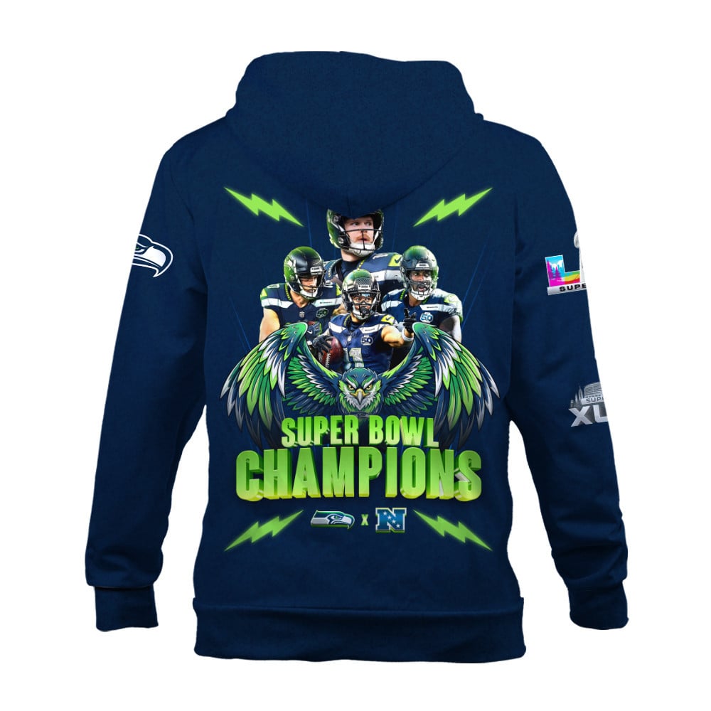 Seattle Seahawks Super Bowl LX Champions Graphic Design 3D Zip Hoodie