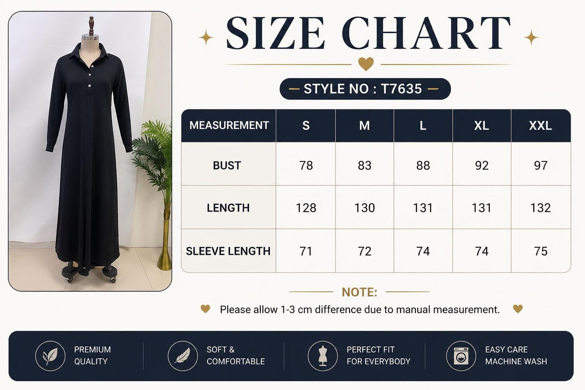 Maxi Dress with Button Collar and White Trim | Long Sleeve Elegant Comfort