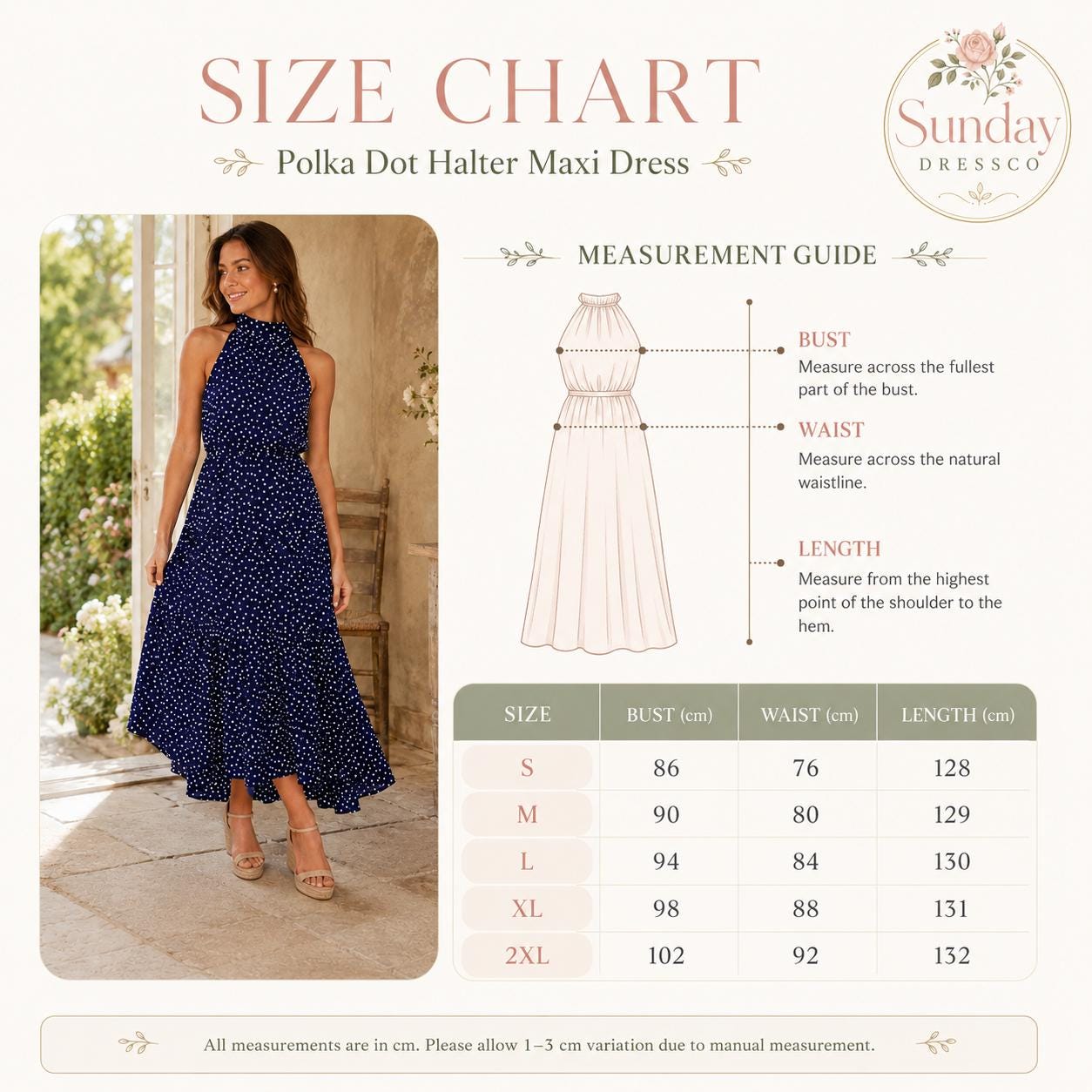 Polka Dot Maxi Dress - Halter Summer Dress, Women's Clothing, Garden Party Outfit
