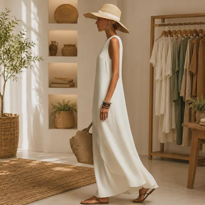 Linen Maxi Dress Women, Elegant Sleeveless Boho , Flowy Summer Beach, LooseFit Vacation Outfit