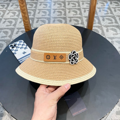 LV Dome Brim Hat with Bow Camel in Straw 205627