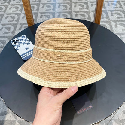 LV Dome Brim Hat with Bow Camel in Straw 205627
