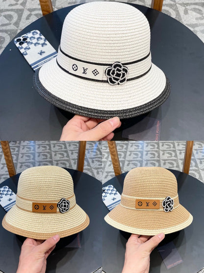 LV Dome Brim Hat with Bow Camel in Straw 205627