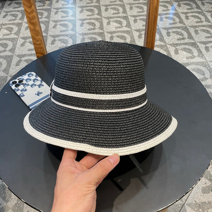 LV Dome Brim Hat with Bow Black in Straw 205626