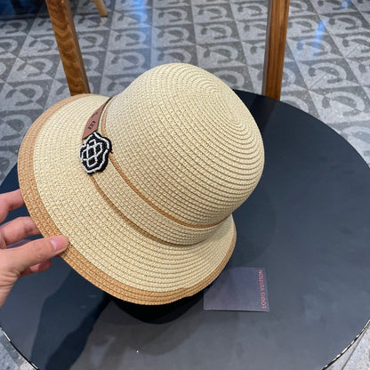 LV Dome Brim Hat with Bow Beige in Straw 205625