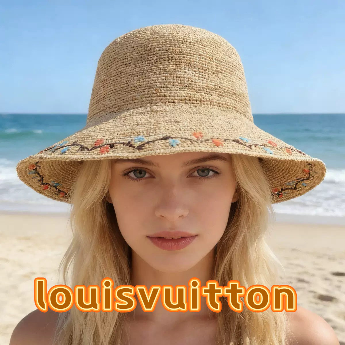 LV Crochet Hat Camel Beige in Raffia 205603