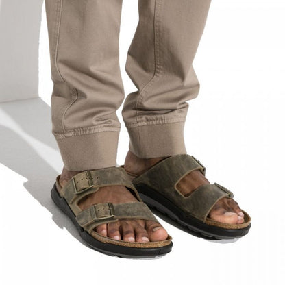 Birkenstock Sandals Men's Arizona Cross Town Oiled Leather in Faded Khaki Sandals