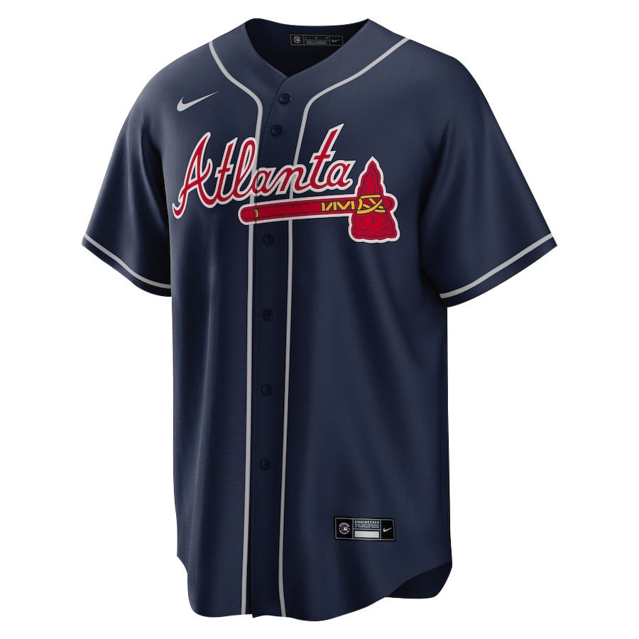 Ronald Acuña Jr. 13 Atlanta Braves Signed Gum 2023 Alternate Player Men Jersey - Navy