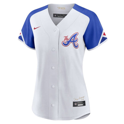 Ronald Acuña Jr. 13 Atlanta Braves Signed Gum 2023 City Connect Player Women Jersey - White Blue