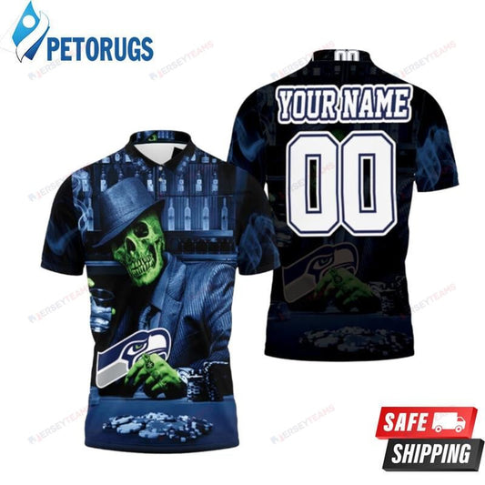 Skull Play Seattle Seahawks Card Custom Name & Number Printed Polo Shirt