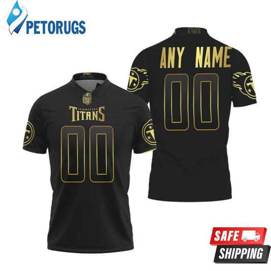 Tennessee Titans America Football Team Logo Black Golden Custom Name & Number Printed Polo Shirt