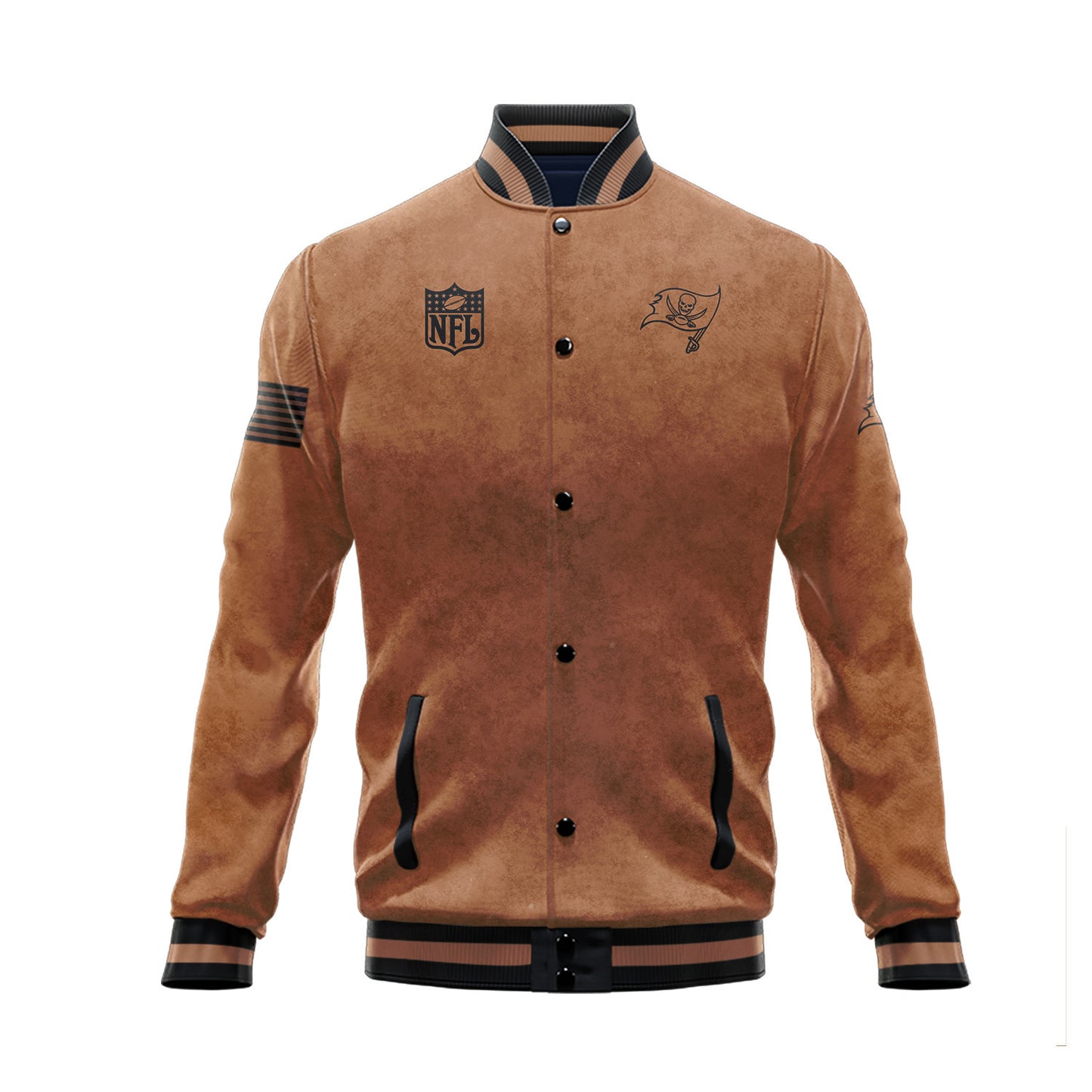 Tampa Bay Buccaneers 2023 Salute To Service Club Baseball Jacket Varsity Jacket - Brown - All-Over-Printed Jacket