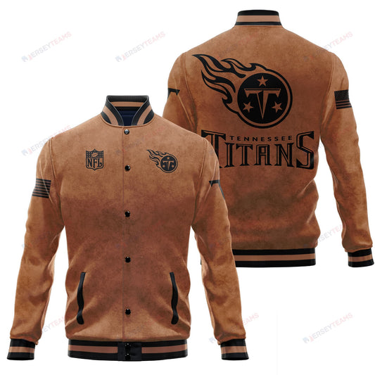 Tennessee Titans 2023 Salute To Service Club Baseball Jacket Varsity Jacket - Brown - All-Over-Printed Jacket