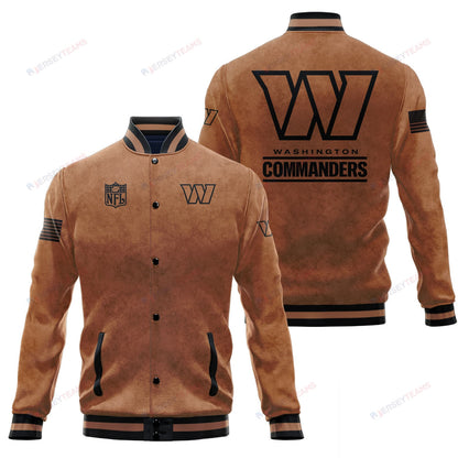 Washington Commanders 2023 Salute To Service Club Baseball Jacket Varsity Jacket - Brown - All-Over-Printed Jacket