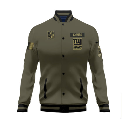 New York Giants 2023 Salute To Service Club Baseball Jacket Varsity Jacket - Green - All-Over-Printed Jacket