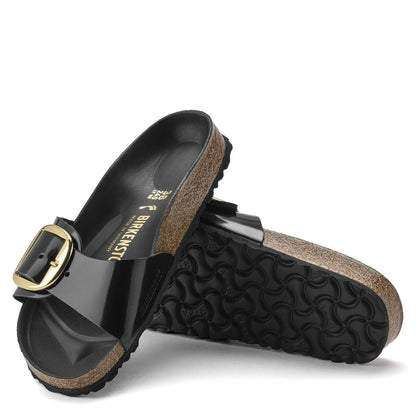 Birkenstock Sandals Women's Madrid Big Buckle Oiled Leather in High Shine Black Sandals