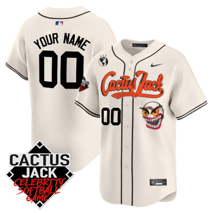 Houston Astros Cactus Jack Celebrity Softball Game Patch Custom Men Jersey - Cream