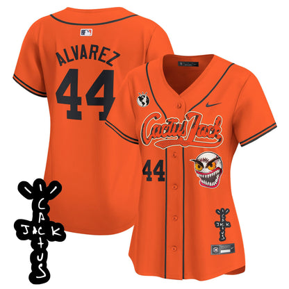 Yordan Álvarez 44 Houston Astros Cactus Jack Patch V2 Women Jersey - Orange