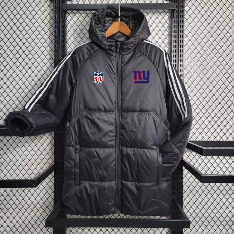 New York Giants White Stripe Coat Down Jacket - Black