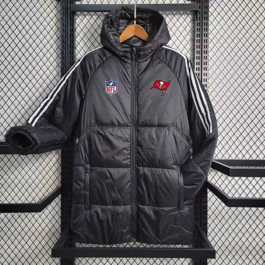 Tampa Bay Buccaneers White Stripe Coat Down Jacket - Black