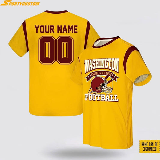Washington Commanders Custom Name & Number All Over Printed T-Shirt - Gold