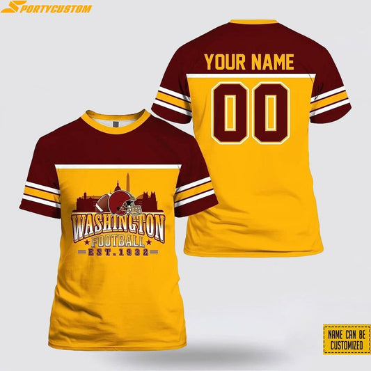 Washington Commanders Custom Name & Number All Over Printed T-Shirt - Gold/Burgundy