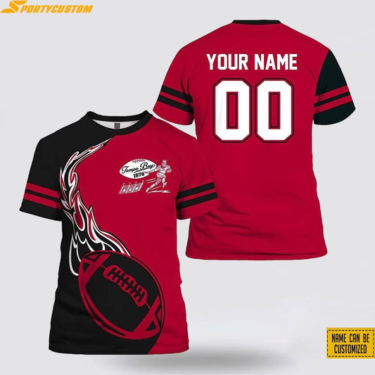 Tampa Bay Buccaneers Fire Ball Custom Name & Number All Over Printed T-Shirt - Black/Red