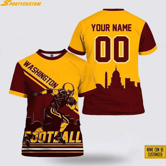 Washington Commanders Player Custom Name & Number All Over Printed T-Shirt - Gold/Burgundy