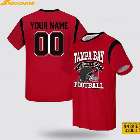 Tampa Bay Buccaneers Helmet Football Custom Name & Number All Over Printed T-Shirt - Red