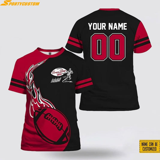 Tampa Bay Buccaneers Fireball Custom Name & Number All Over Printed T-Shirt - Red/Black
