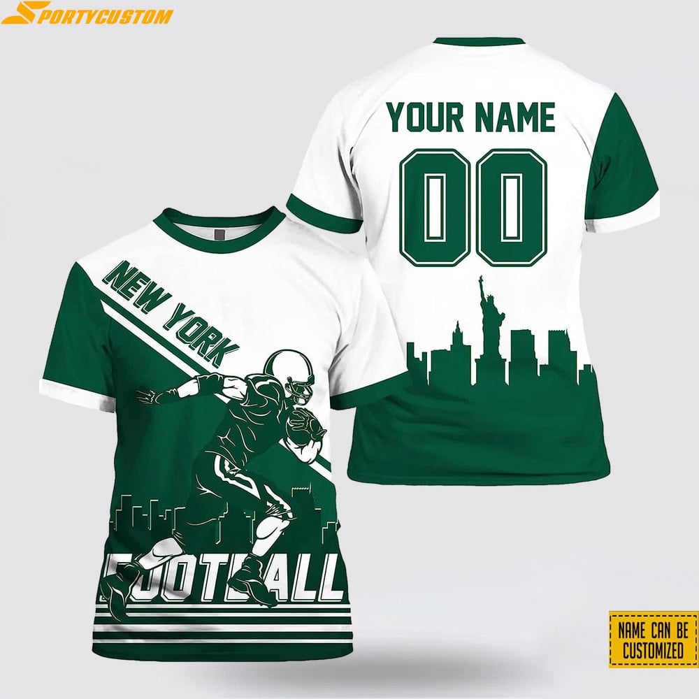 New York Jets Player Custom Name & Number All Over Printed T-Shirt - White/Green