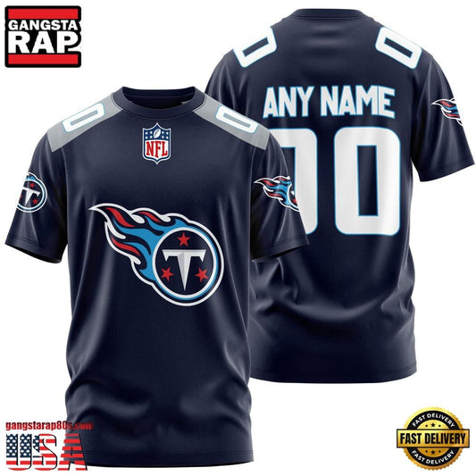 Tennessee Titans Team Sport Custom Name & Number All Over Printed T-Shirt - Navy