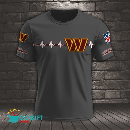Washington Commanders Heart Beat Simple Style All Over Printed T-shirt