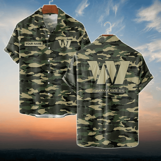 Washington Commanders NFL Dark Camo Custom Name Hawaiian Shirt