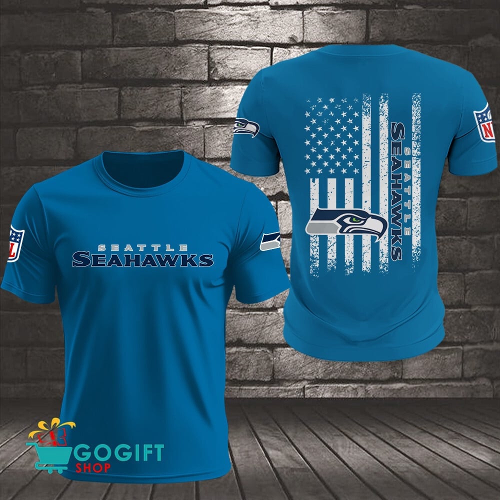 Seattle Seahawks US Flag Vintage Style All Over Printed T-shirt
