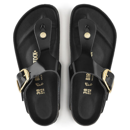 Birkenstock Women's Gizeh Big Buckle Natural Leather Patent in Black Sandals
