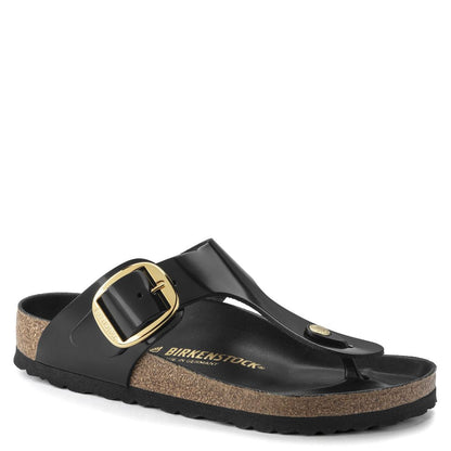 Birkenstock Women's Gizeh Big Buckle Natural Leather Patent in Black Sandals