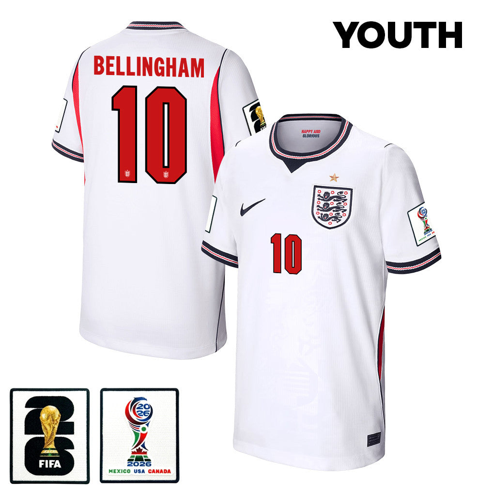 Jude Bellingham 10 Youth England National Team 2026 Home Jersey - White