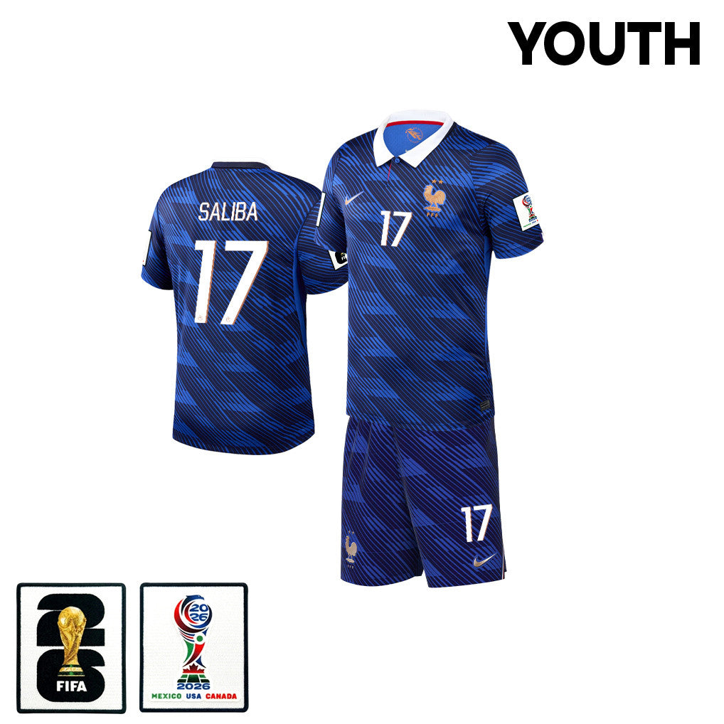 William Saliba 17 France 2026 YOUTH Home Jersey & Shorts Set - Blue
