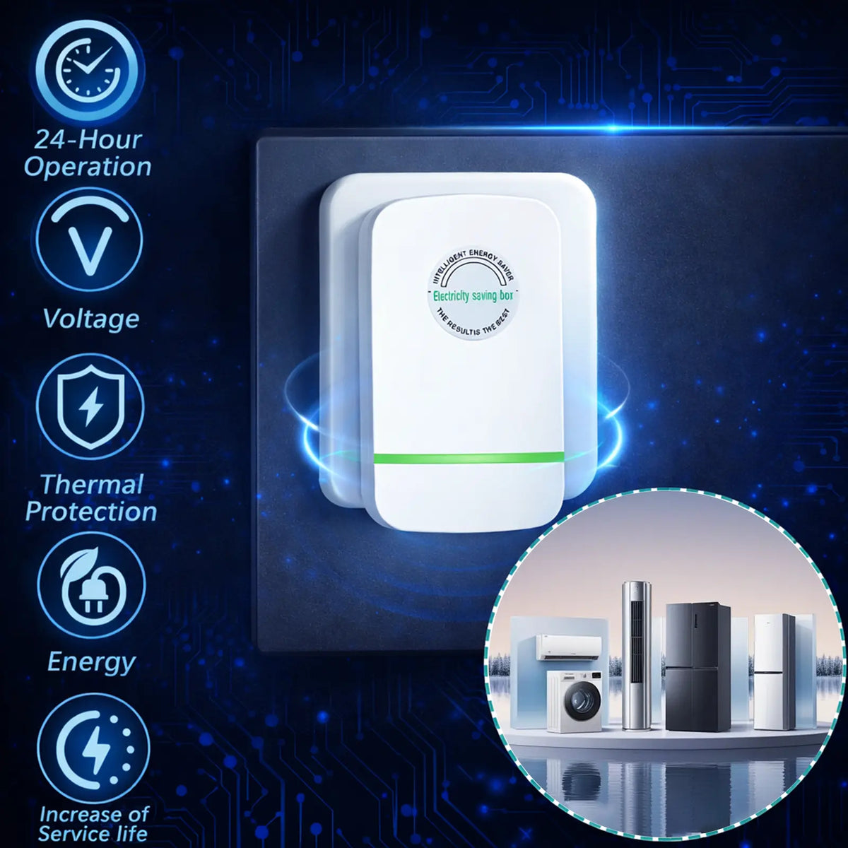 New Universal Energy-Saving Box, Reduce Electricity Bills, Plug-and-Play, Power Factor Corrector for Home and Office
