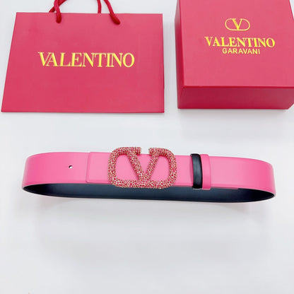 Garavani Reversible VLogo Signature Belt 40mm Black Pink Leather 200697
