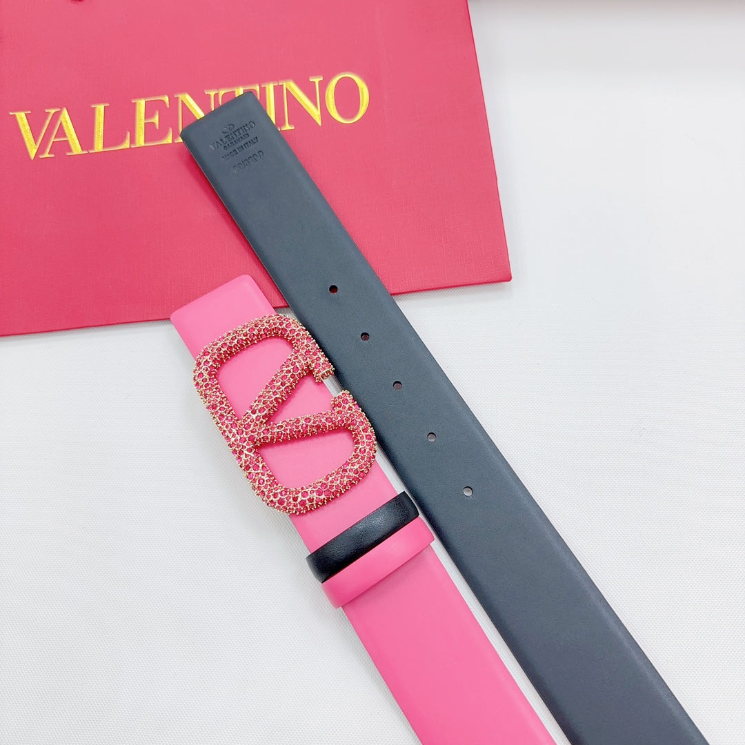 Garavani Reversible VLogo Signature Belt 40mm Black Pink Leather 200697