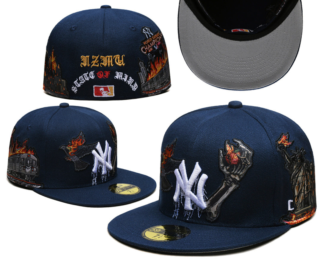 3D Embroidered Closed Fitted Flat Bill Baseball Cap Unisex Streetwear Sports Hats