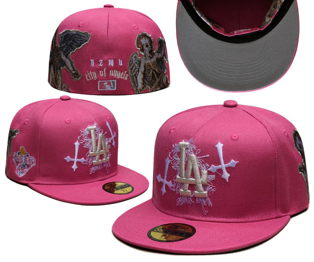 New Era Closed Back Fitted Baseball Cap, Multi Vintage Team Patch Embroidery Flat Bill Hip Hop Hat for Men Women